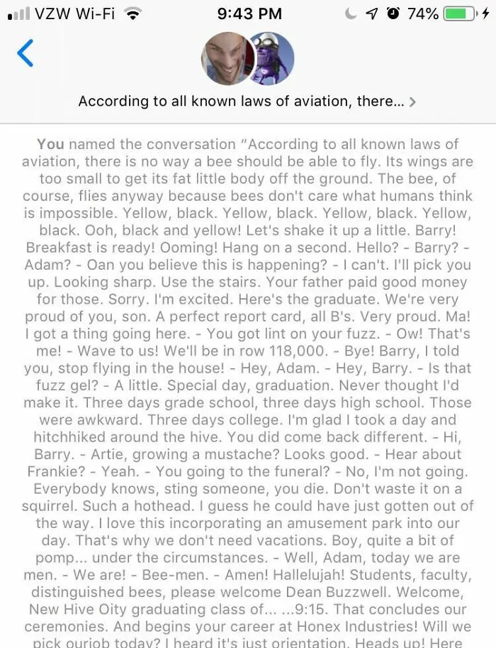 I Definitely Did Not Change The Name Of My Friends Group Chat To The Bee Movie Script... Definitely Didn’t