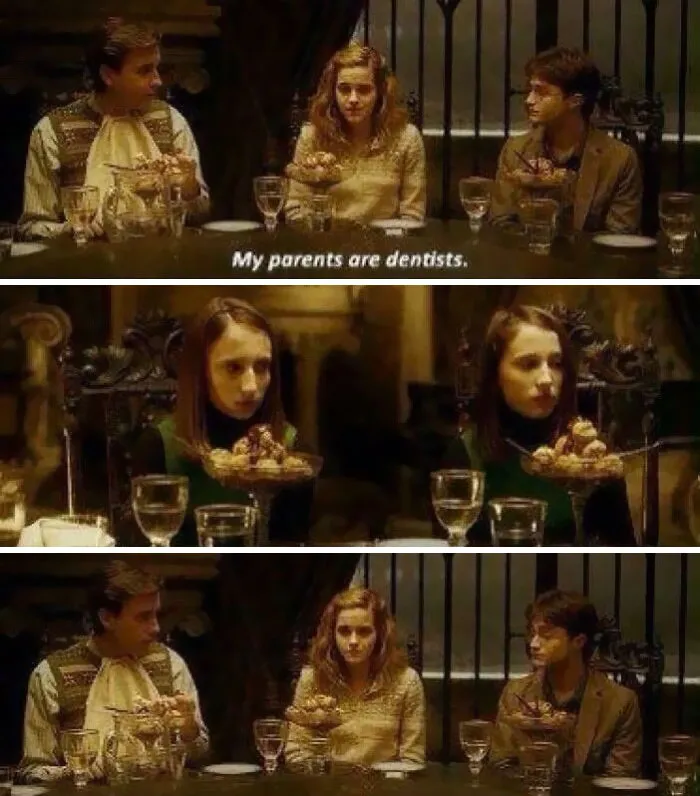 In Harry Potter And The Half-Blood Prince (2009) Hermione Says "My Parents Are Dentists" And Everyone Stares At Her In Confusion. This Is Because They're British
