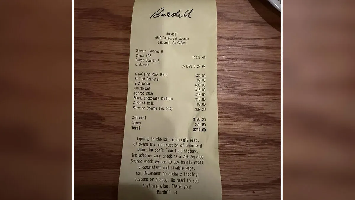 Outrage Erupts After America's Top Restaurant Adds Automatic 20% Tip Over Country's 'Racist' Past