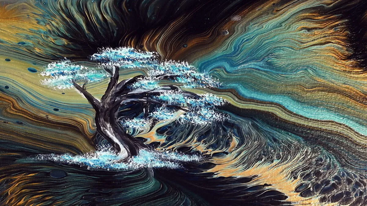 When One Little Spot On Acrylic Pour Painting Bothers You, You Paint A Tree