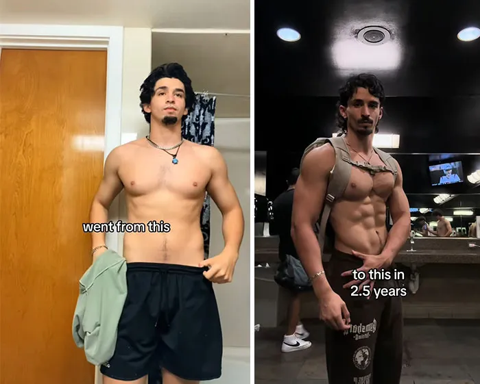 Before and after photos of a man showing fitness transformation after divorce, highlighting the divorce effect on men.