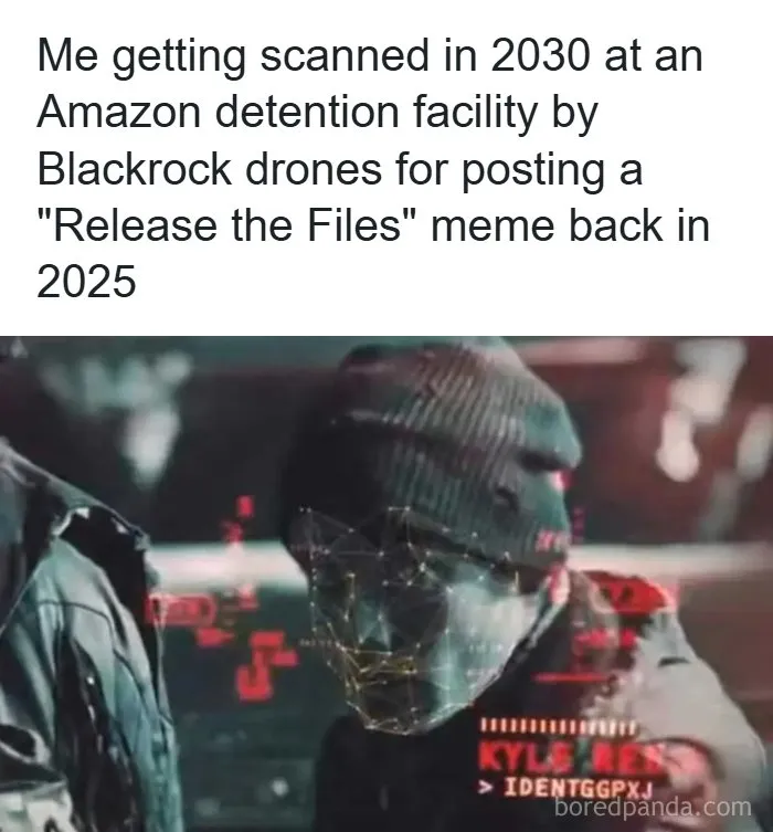 Man getting scanned by drones in a futuristic setting, illustrating humor in science fiction nerd memes.