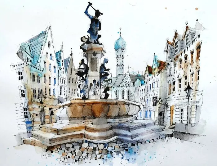 Hercules Fountain On Maximillionstraße In Augsburg