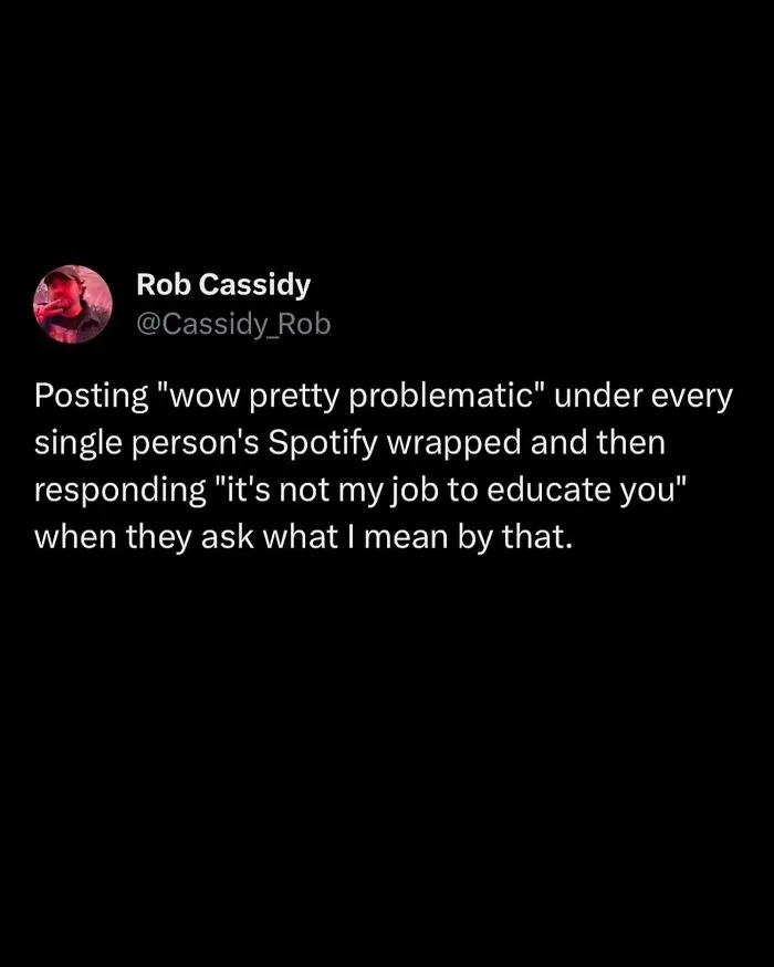 Tweet about posting "pretty problematic" under Spotify wrapped posts with unhinged and wild social media reactions.