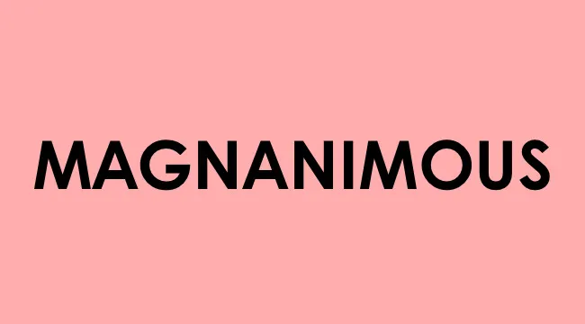 Magnanimous word in bold black letters on a pink background representing smart people words vocabulary content.