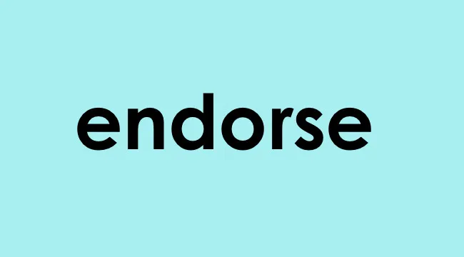 The word endorse in bold black letters on a light blue background representing endorsement concept.