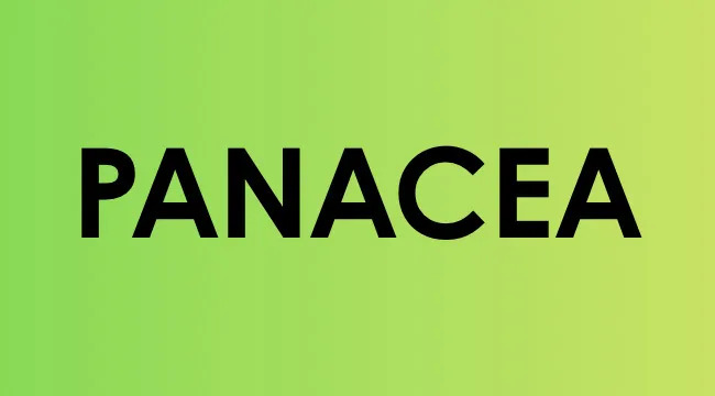 The word Panacea in bold black letters on a green to yellow gradient background.