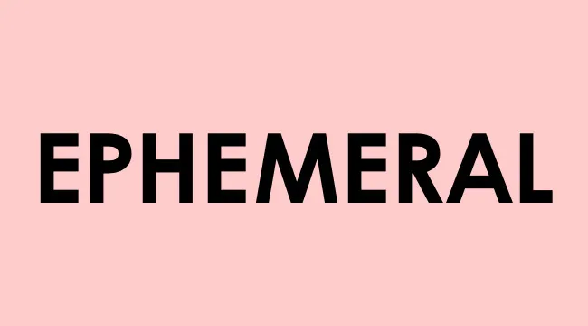 Bold black text reading ephemeral on a soft pink background representing smart people words concept.