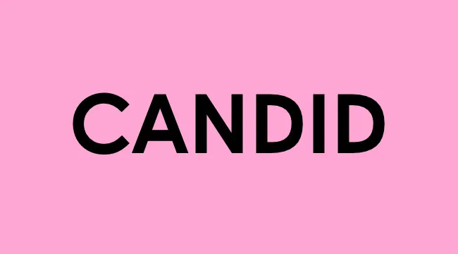 The word candid in bold black letters on a pink background representing smart people words vocabulary.
