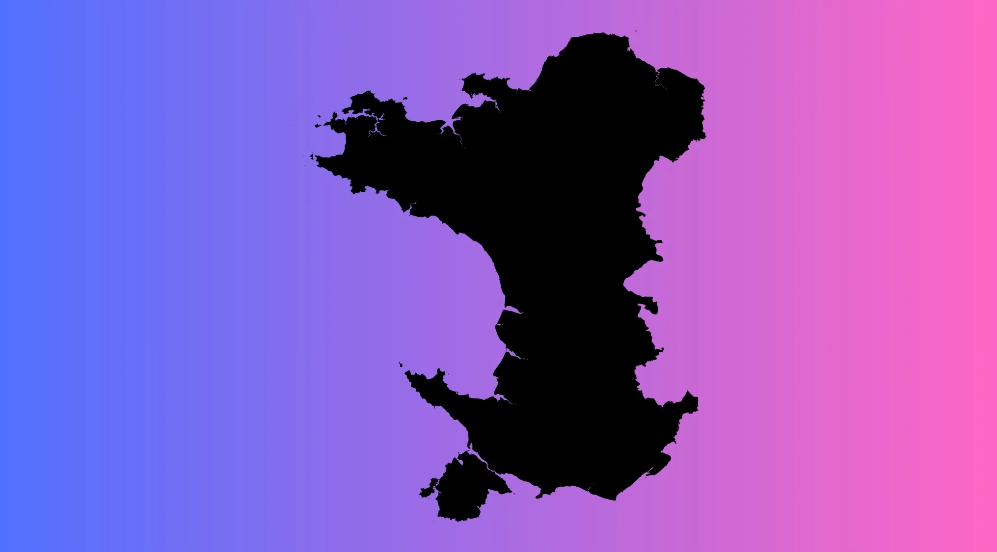 Silhouette of a reflected country map shown against a gradient background for guessing the country quiz.