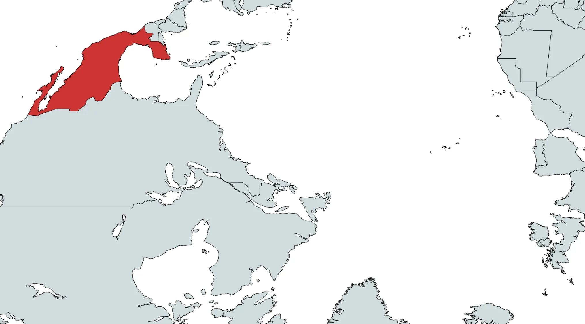 Map highlighting a country in red near the edge, challenging viewers to guess the country from the crazy map.