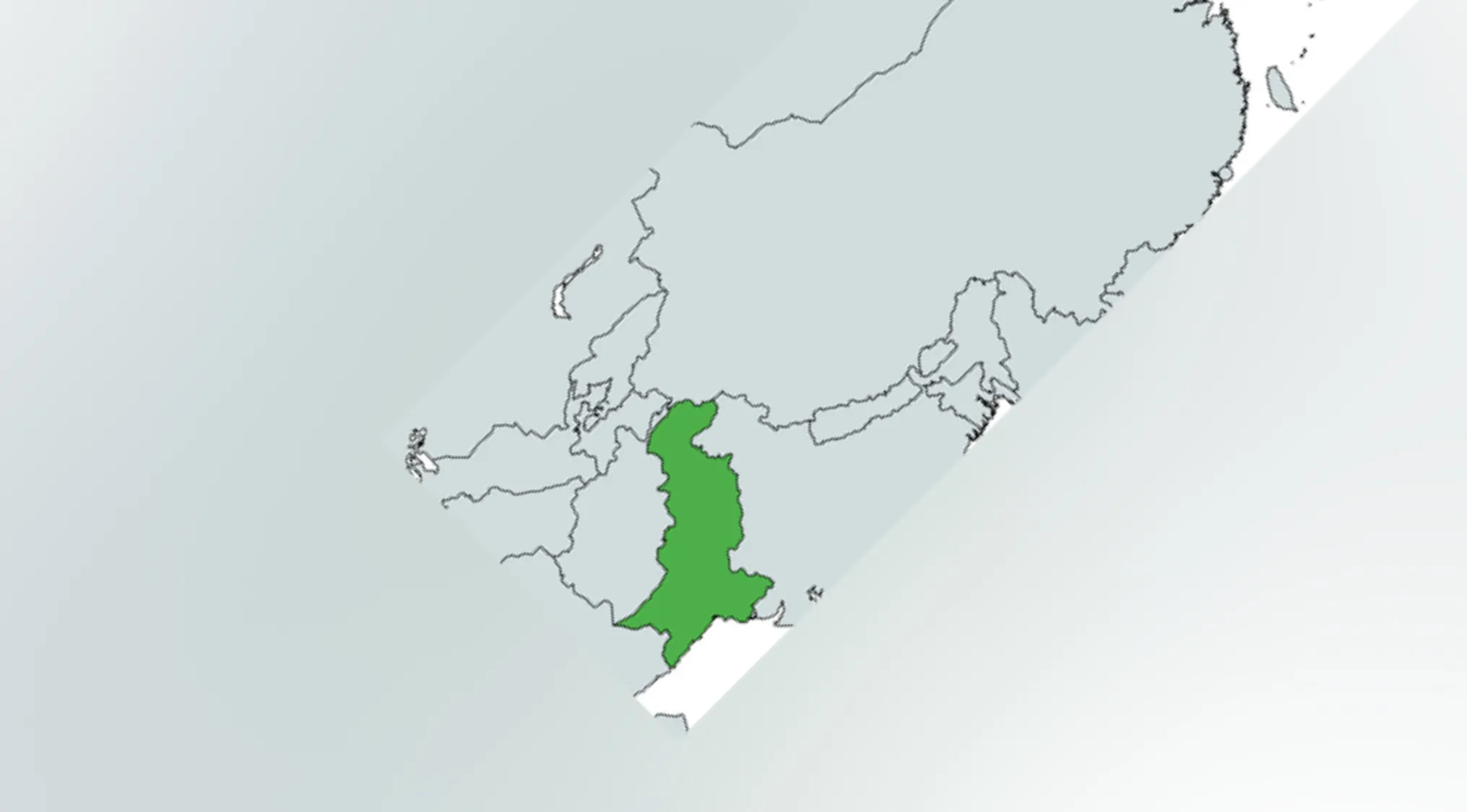 Cut map puzzle showing a country in green for users to guess the country from the crazy map challenge.