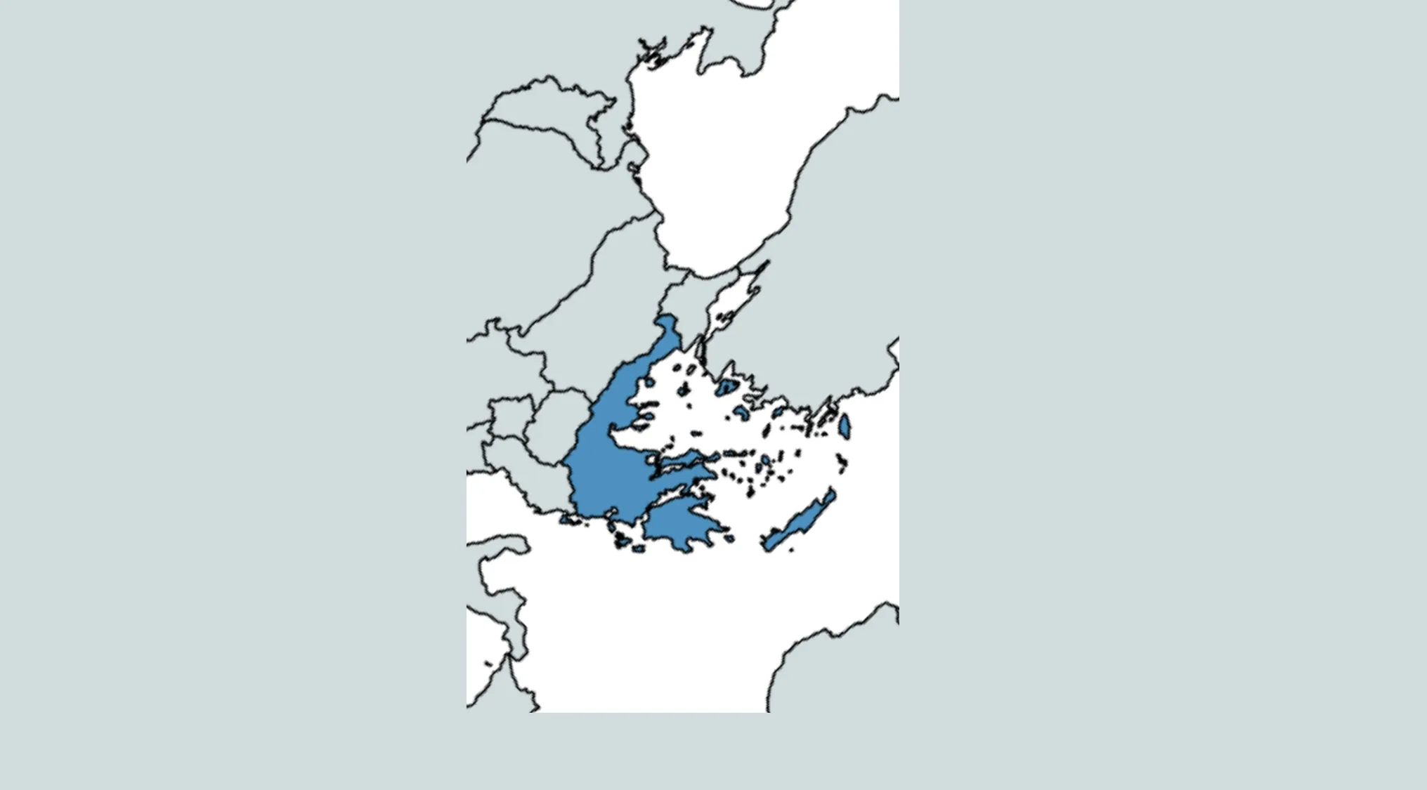 Partial map showing a country highlighted in blue for the guess the country from the crazy map quiz.