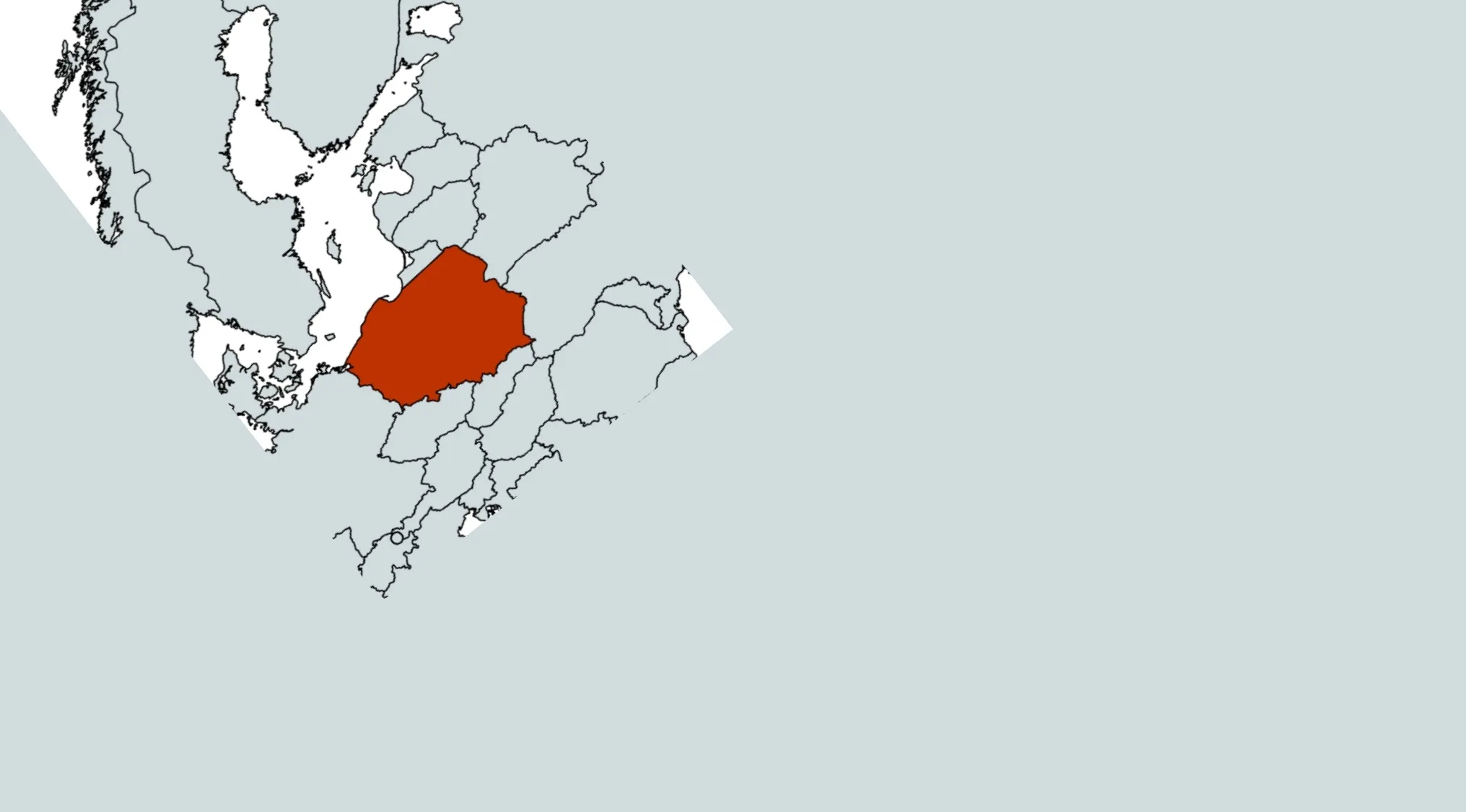 Map showing a highlighted country in red, part of a regional puzzle to guess the country from the crazy map.