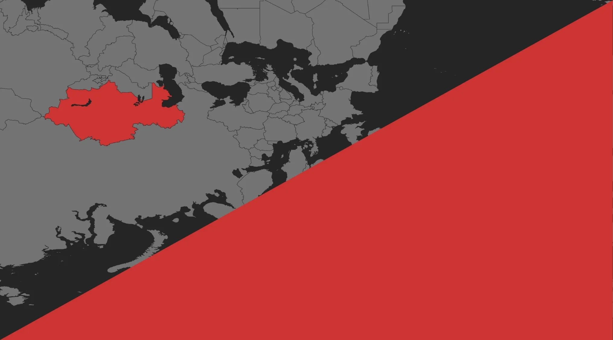 Part of a rotated map showing a highlighted country for the guess the country from the crazy map quiz.