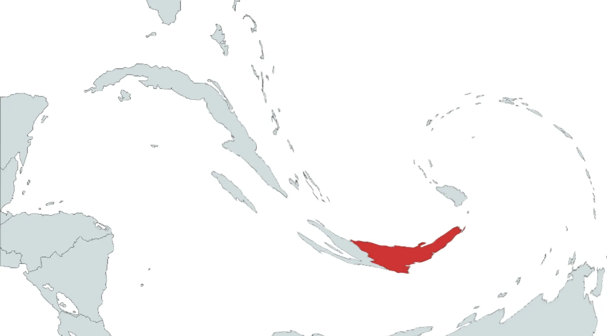 Map highlighting a Caribbean country in red, prompting viewers to guess the Caribbean country from the crazy map.