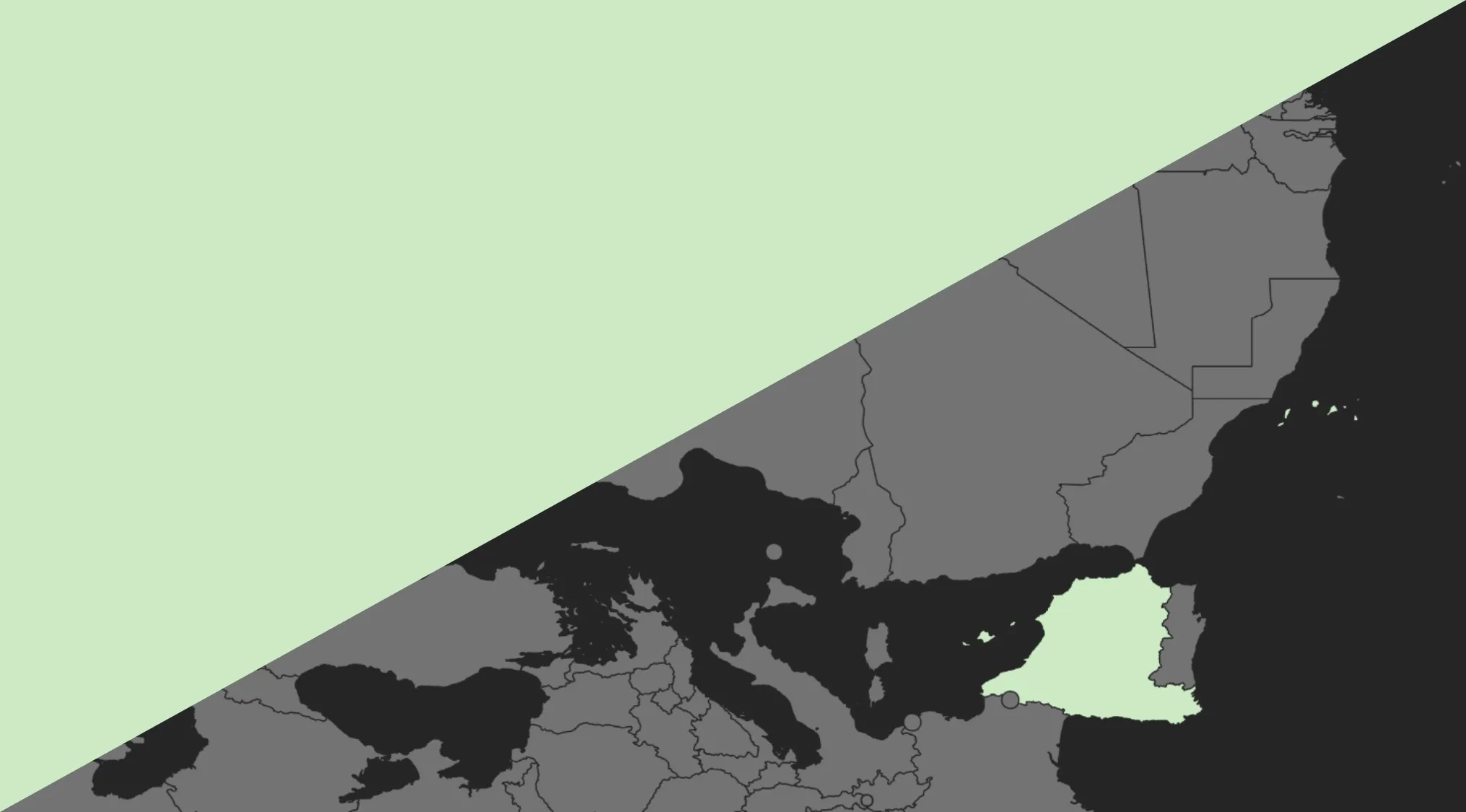 Half-section of a rotated map with a highlighted country for the guess the country from the crazy map quiz.