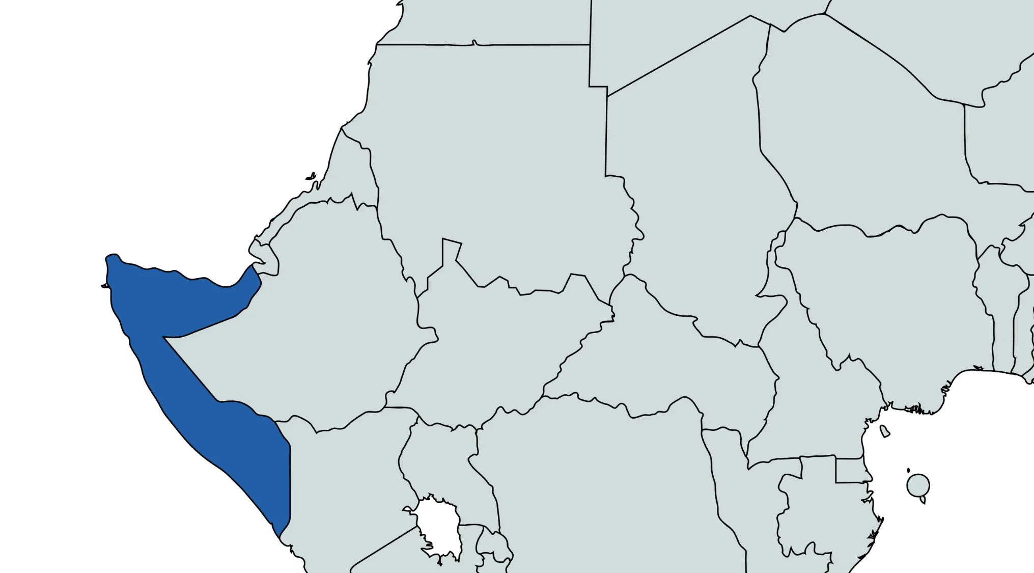 Map highlighting a country in West Africa for the guess the country from the crazy map geography challenge.