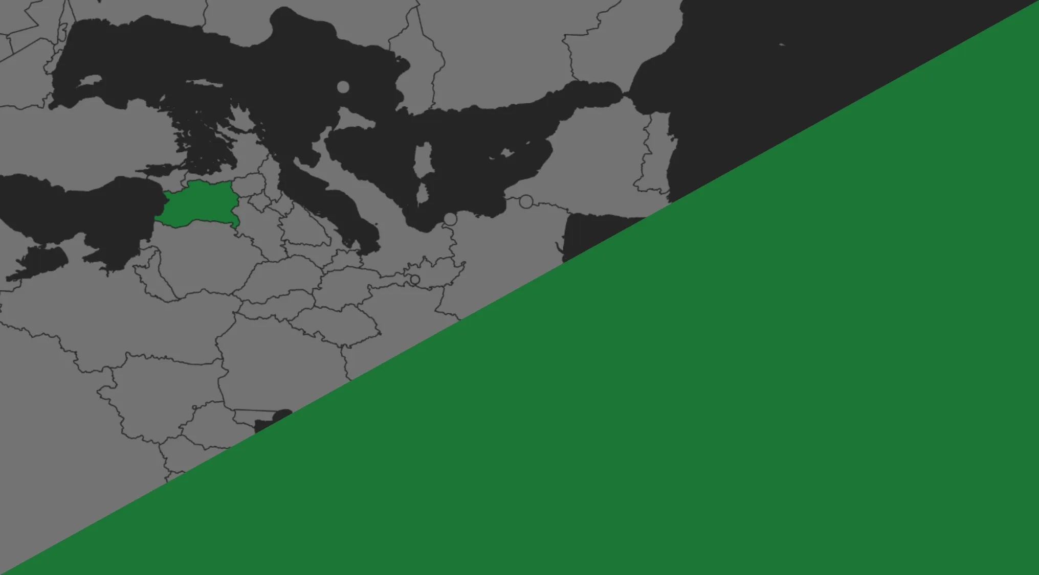 Half-section of a rotated map with a highlighted country for the guess the country from the crazy map quiz.