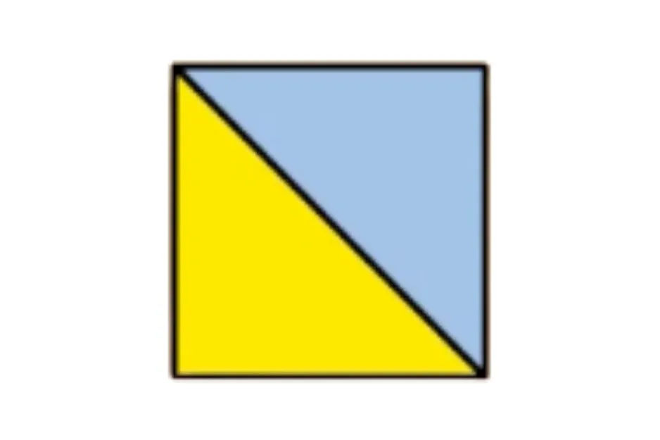 Yellow and blue triangle pattern in a square illustrating which of these completes the pattern with option D highlighted.