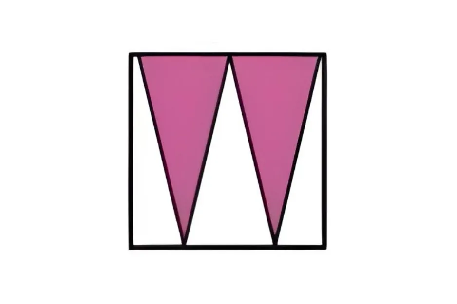 Abstract geometric pattern with two purple triangles inside a black square, puzzle to pick the missing figure A.