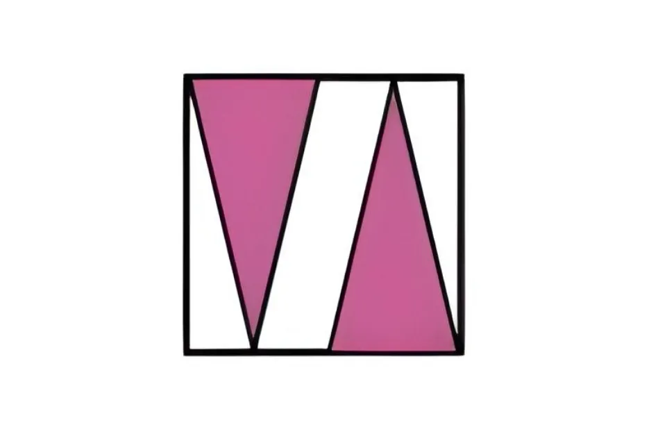 Abstract geometric puzzle with pink and white triangles forming a pattern for pick the missing figure B challenge.