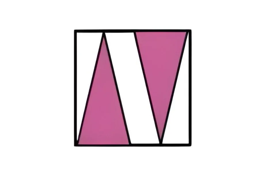 Abstract geometric design with pink triangular and trapezoidal shapes inside a black square frame for Pick the missing figure D.
