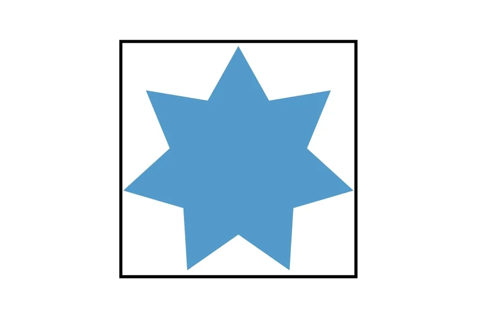 Blue eight-pointed star inside a black square frame, related to which figure comes next, B puzzle concept.