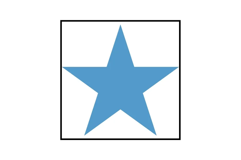 Blue five-pointed star inside a black square frame, puzzle figure question asking which figure comes next C.