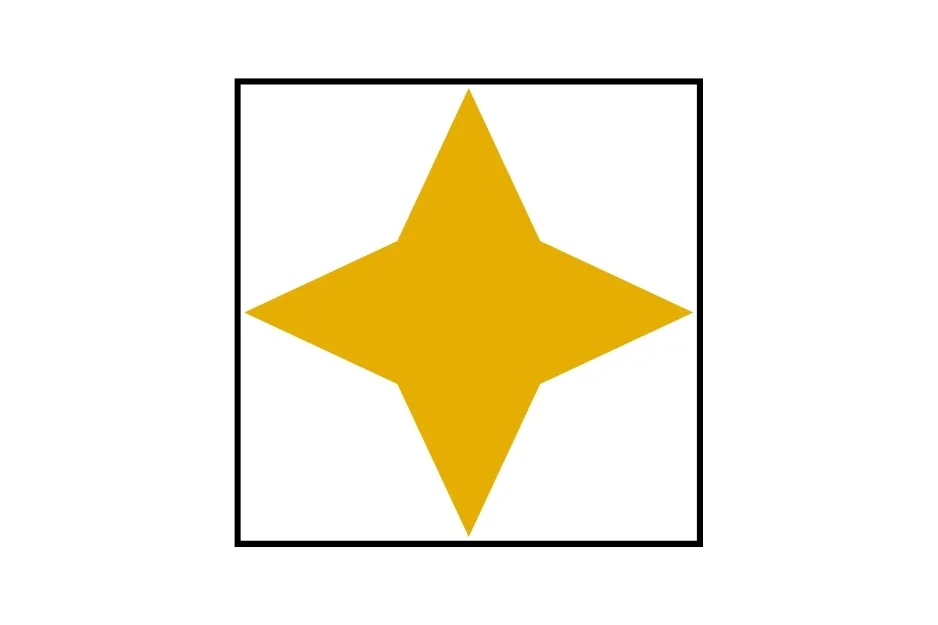 Yellow star-like figure inside a black square border as part of a pattern to determine which figure comes next D.