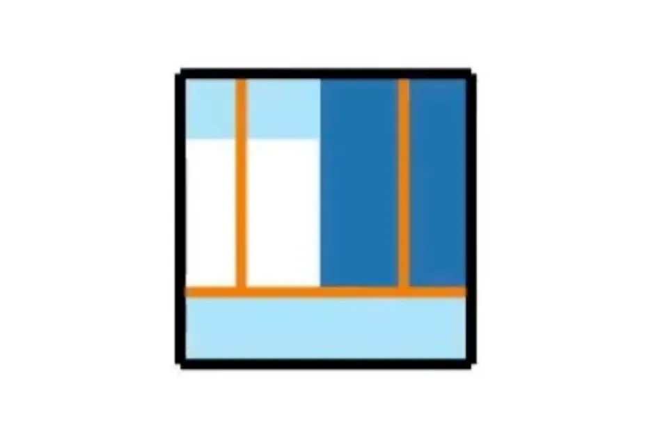 Abstract puzzle image with blue and white sections divided by orange lines, focusing on choosing the missing piece.