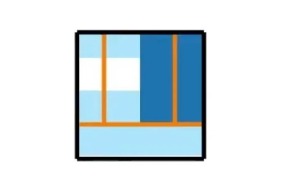 Abstract puzzle with colorful geometric shapes in blue and orange for look attentively and choose the missing piece C.