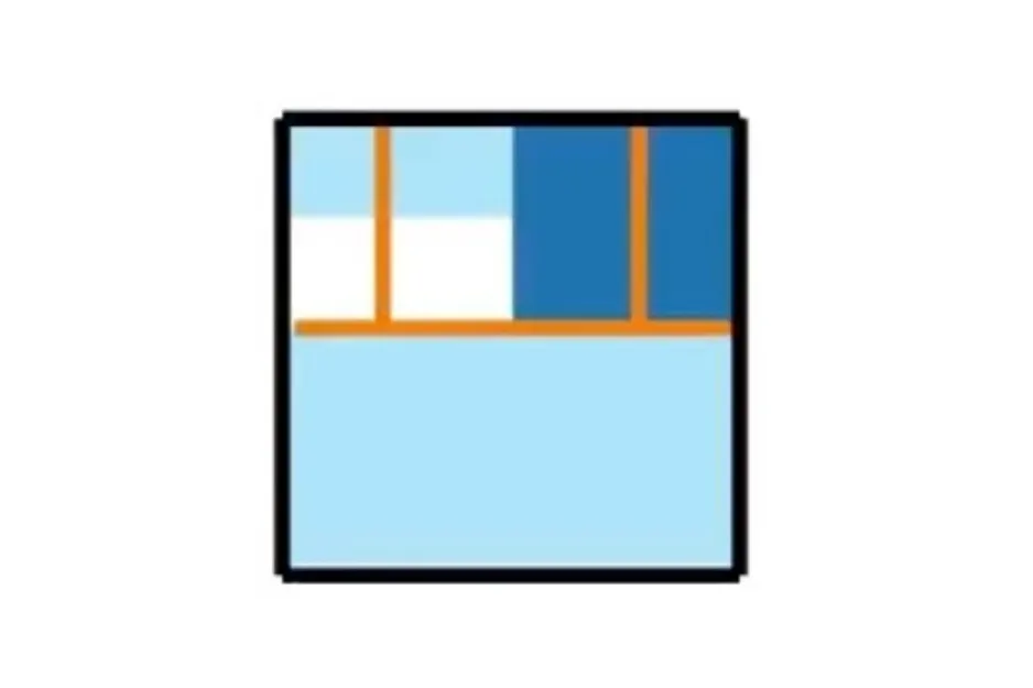 Abstract puzzle with blue and white blocks divided by orange lines, prompting to choose the missing piece D.