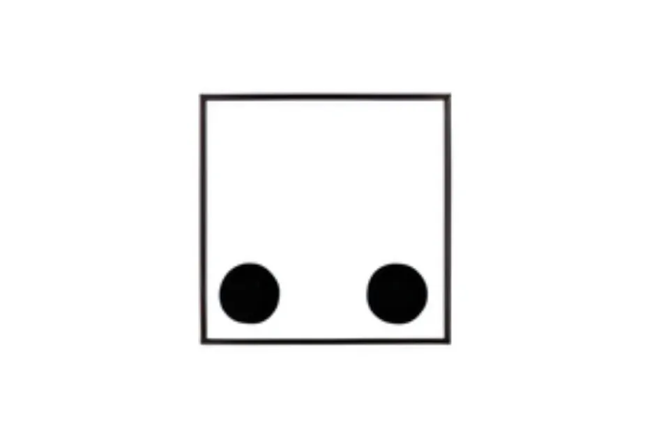 Square puzzle piece labeled B with two black circular connectors on the bottom part, missing from the puzzle set.