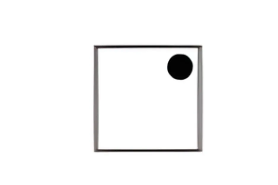 Square puzzle piece with a single black dot in the top right corner, illustrating which part of the puzzle is missing