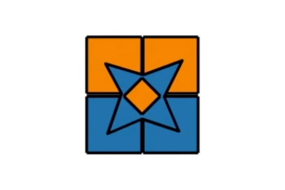 Blue and orange geometric pattern with a star shape in the center for which image fits in the empty box C puzzle.