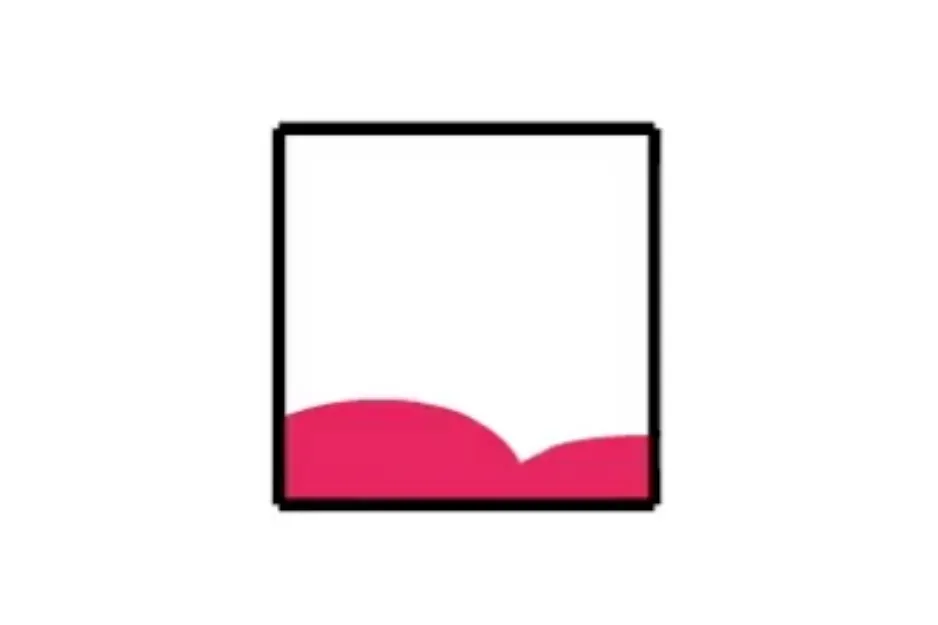 Square shape with a red curved pattern at the bottom, part of a pattern completion puzzle A