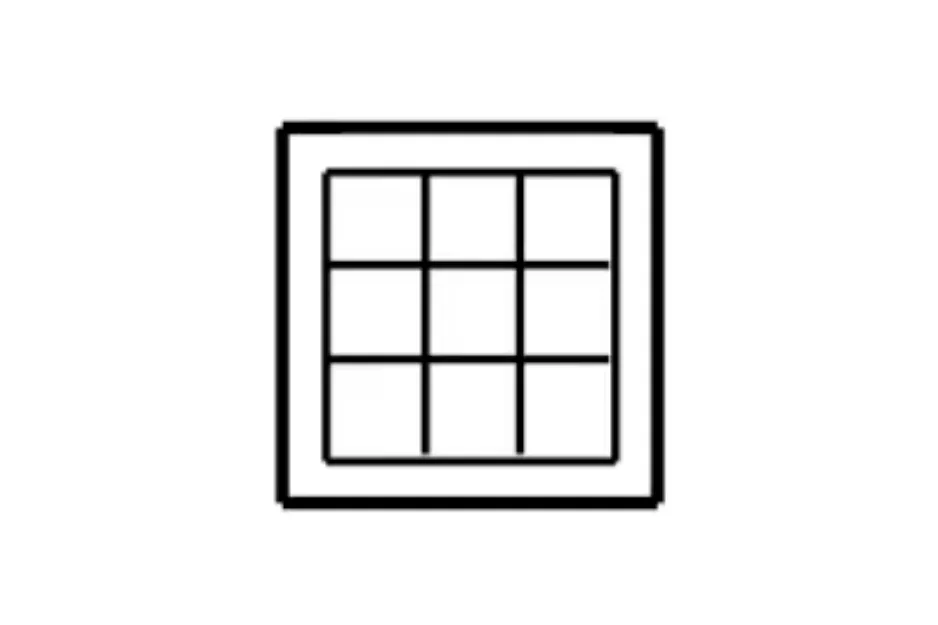Grid puzzle with missing piece shaped like letter D, outlined in black on white background for problem solving.