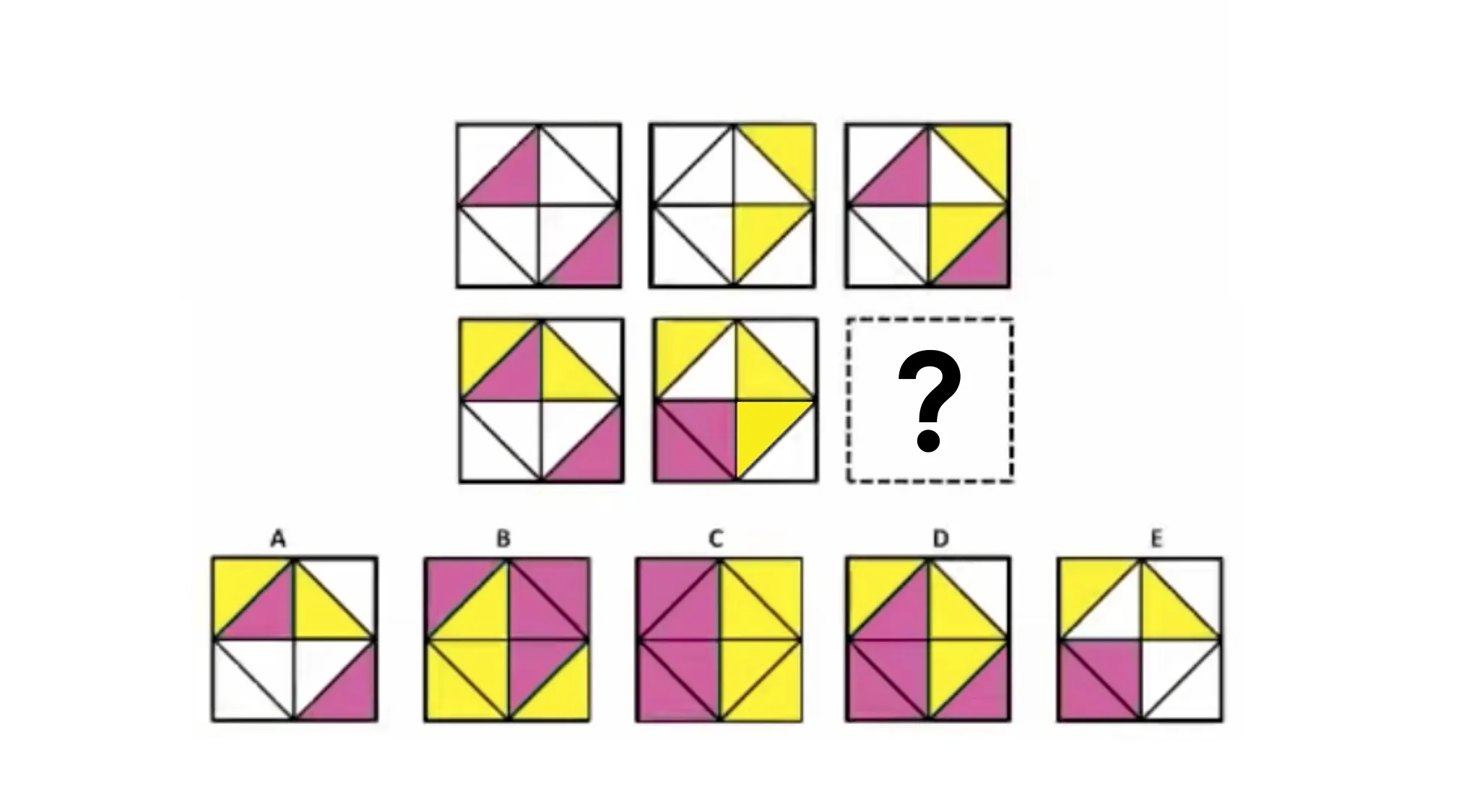 Naglieri Nonverbal Ability IQ Test showing a matrix of colored geometric shapes with a missing figure to complete the pattern.