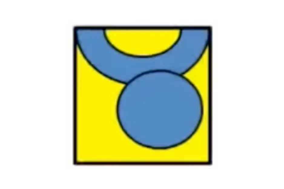 Blue circular and curved shapes on a yellow background, part of a figure completing the matrix puzzle B