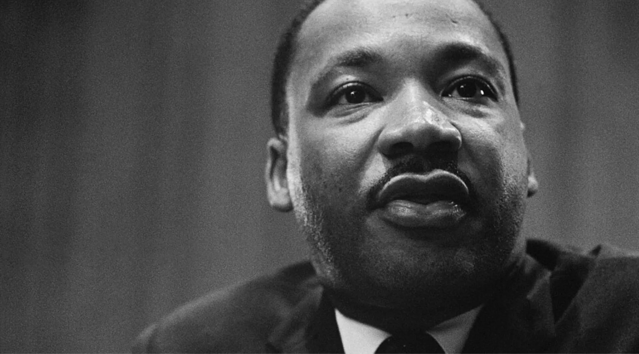 Black and white close-up of a civil rights leader who delivered the famous I Have a Dream speech.