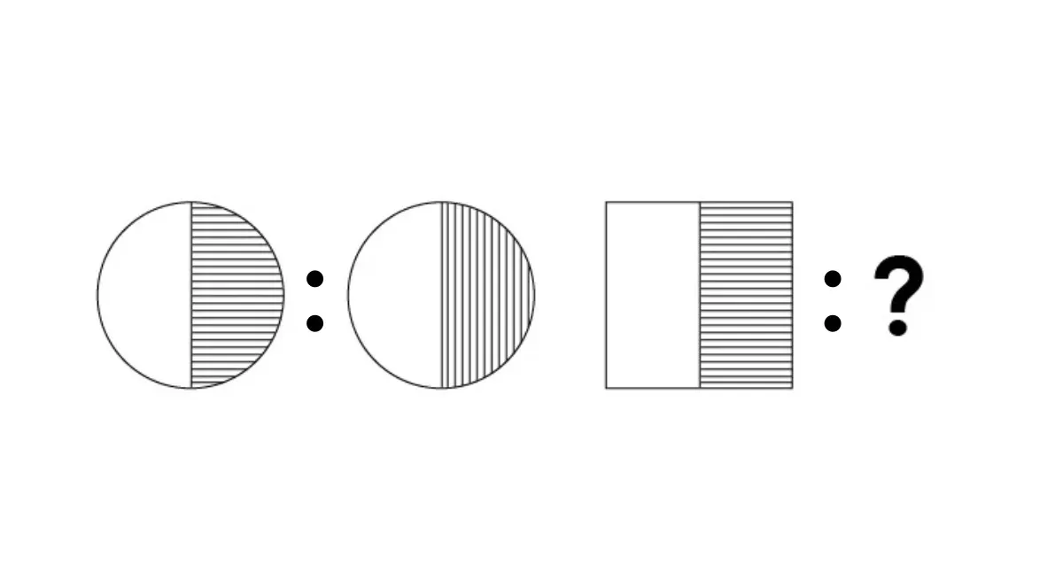 Naglieri Nonverbal Ability IQ Test showing pattern comparison with a circle and rectangle, asking to identify the mystery piece.