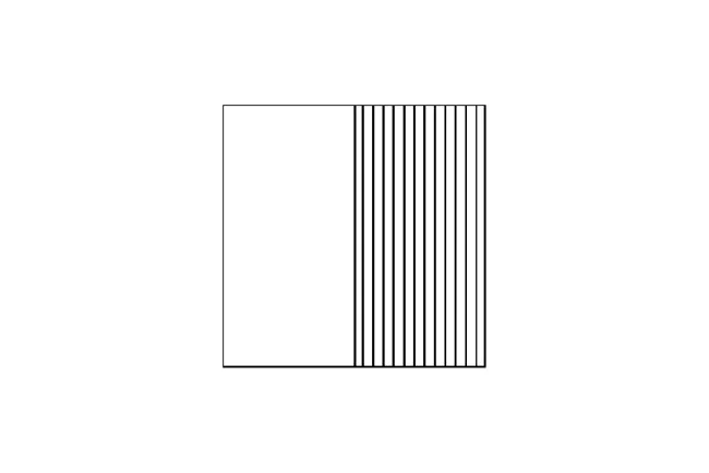 Pattern with evenly spaced vertical black lines on the right half and a blank left half for mystery piece selection.