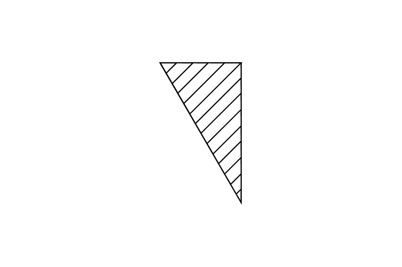Black and white striped triangle pointing downward, representing the letter C in a sequence.
