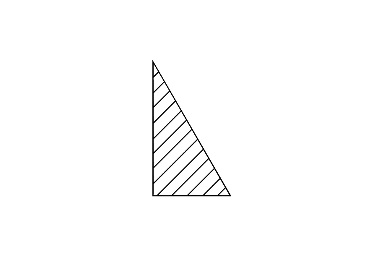 Striped right triangle labeled with the letter D, representing a geometric shape in a sequence puzzle.