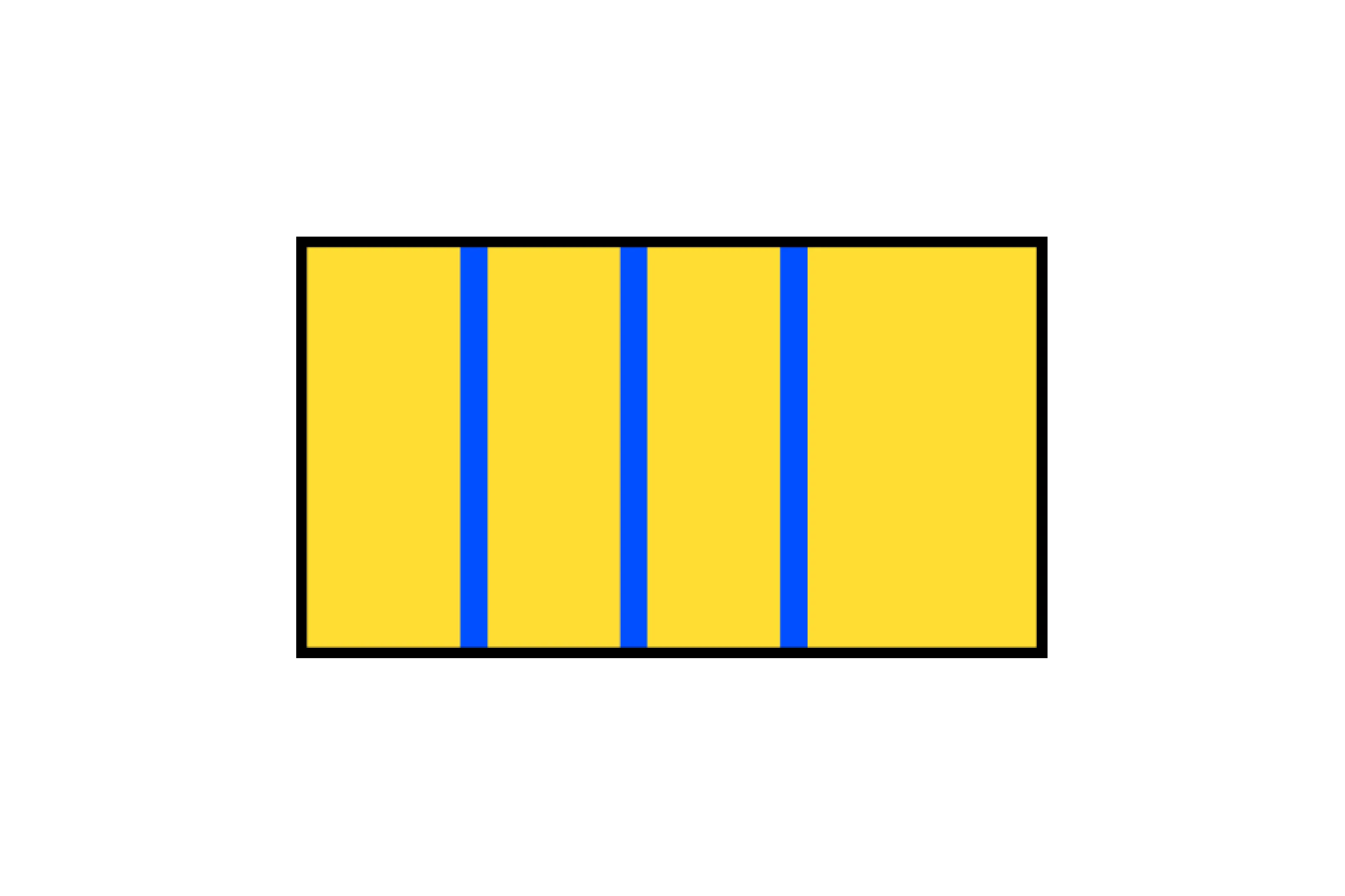 Yellow rectangular puzzle piece with three blue vertical lines, part of the puzzle is missing on the right side.