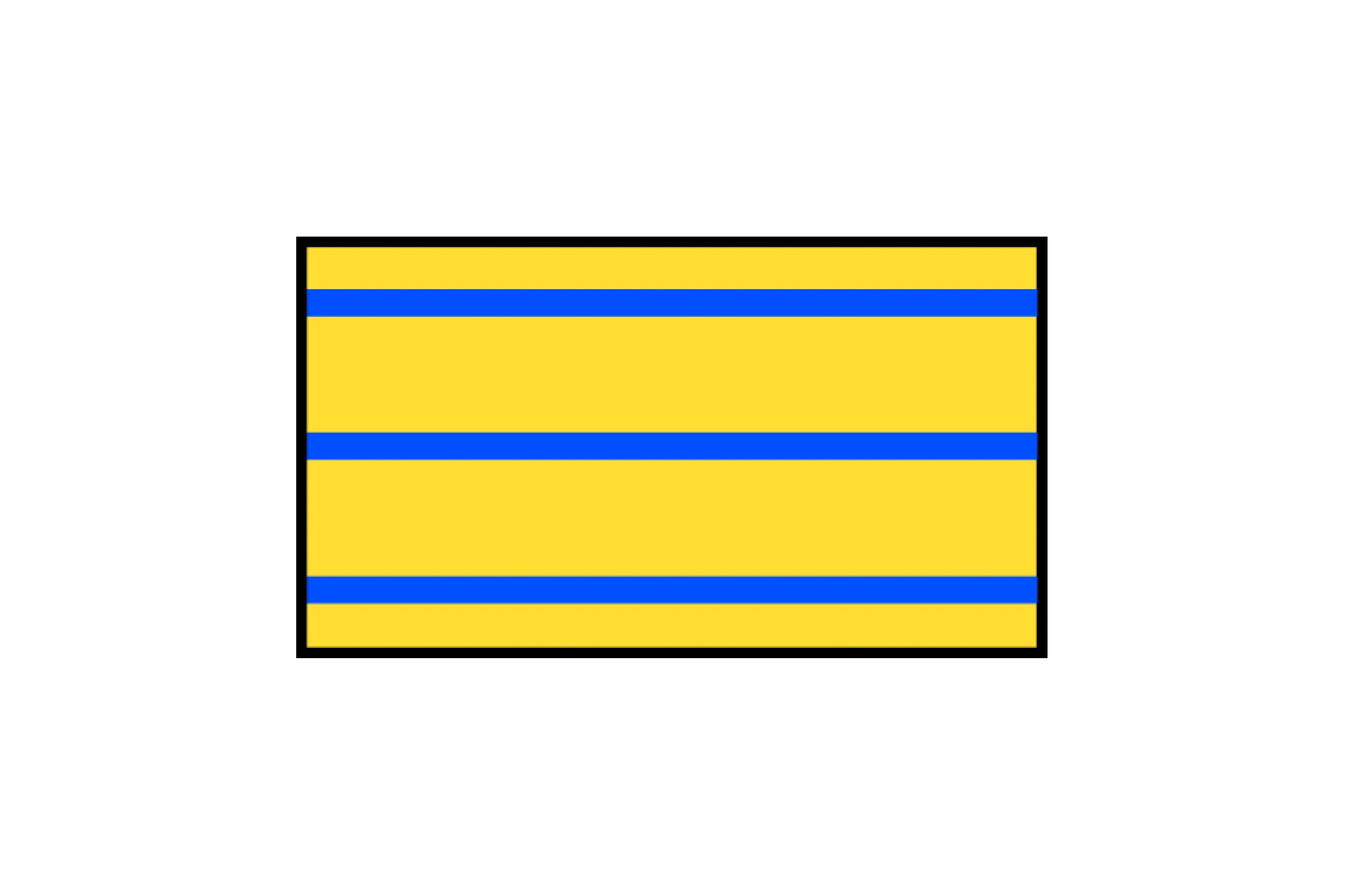 Yellow puzzle piece with three horizontal blue stripes, representing the missing part of the puzzle D.