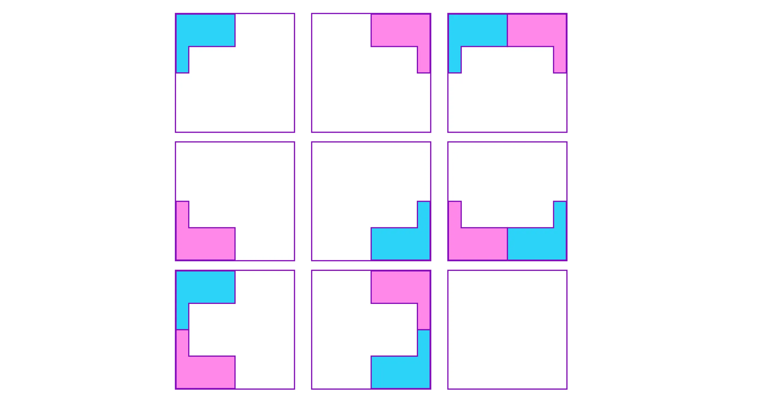 Grid of colored corner shapes in a Naglieri Nonverbal Ability IQ Test puzzle asking which image is missing.