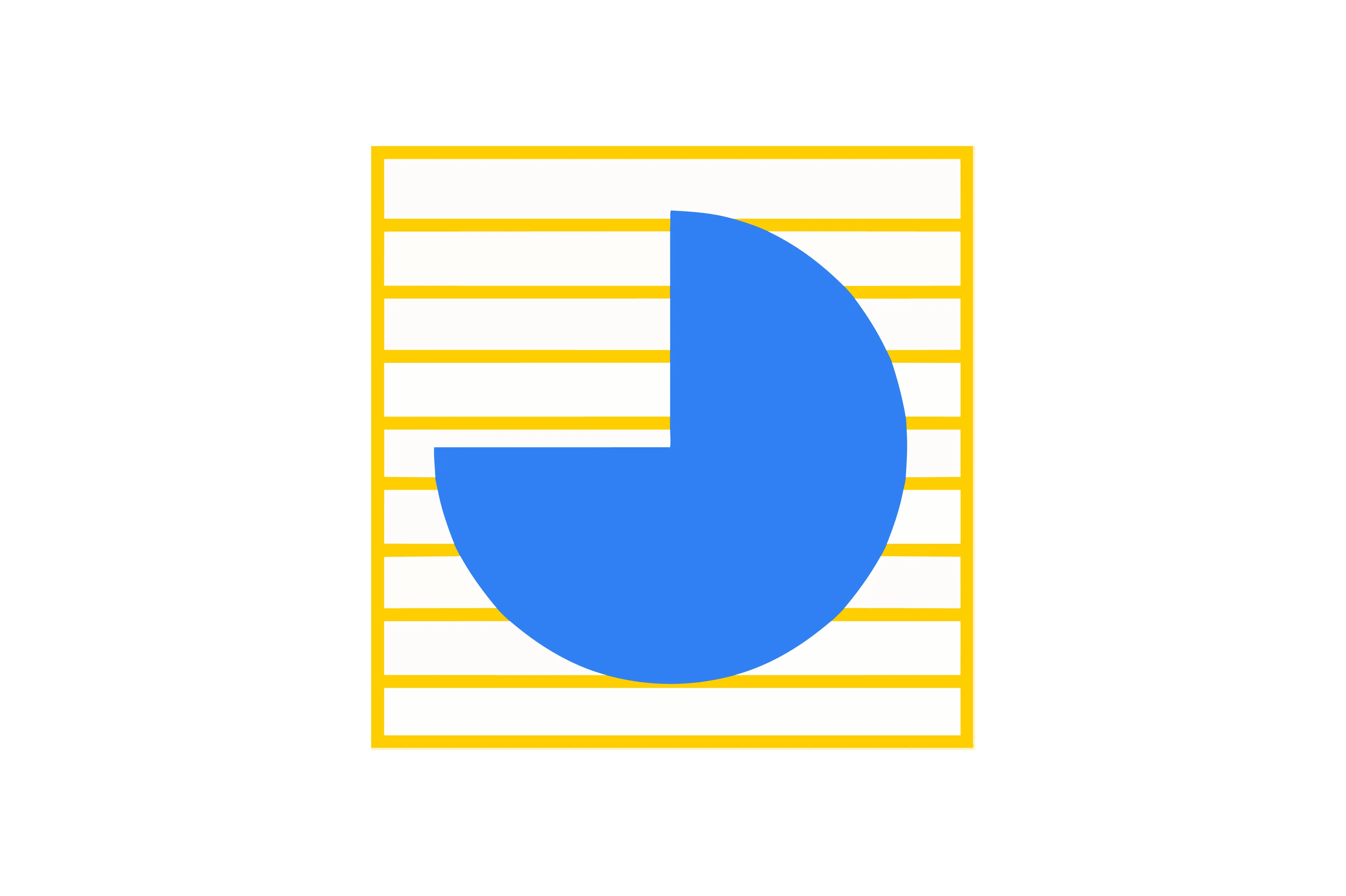 Blue pie chart missing one quarter inside a yellow lined square representing puzzle completion figure A.