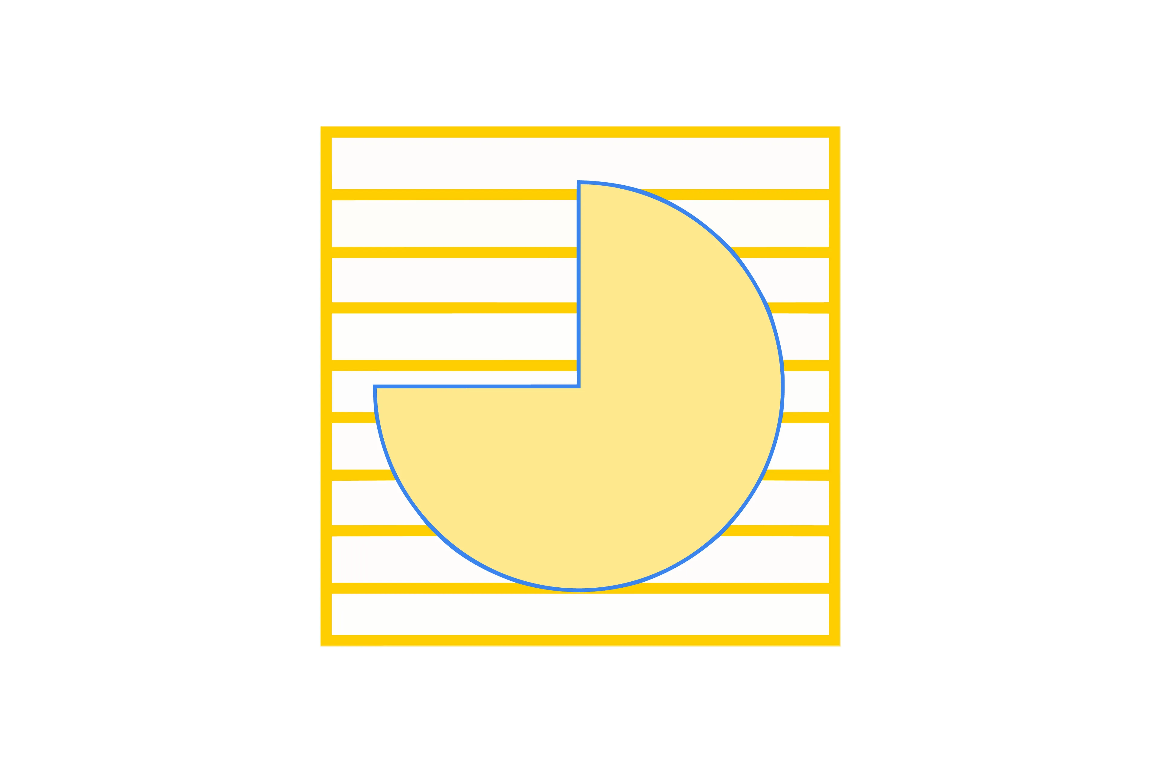 Yellow puzzle figure shaped like a circle missing a quarter segment on a lined square background.